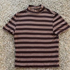American Eagle Soft & Sexy Rib Mock Neck Striped Tee